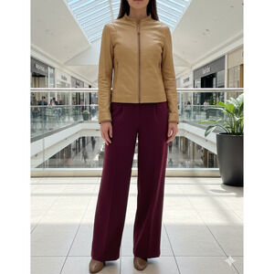 Wilson soft Leather classic minimalist Fitted Braided Zip Front Jacket Size-L